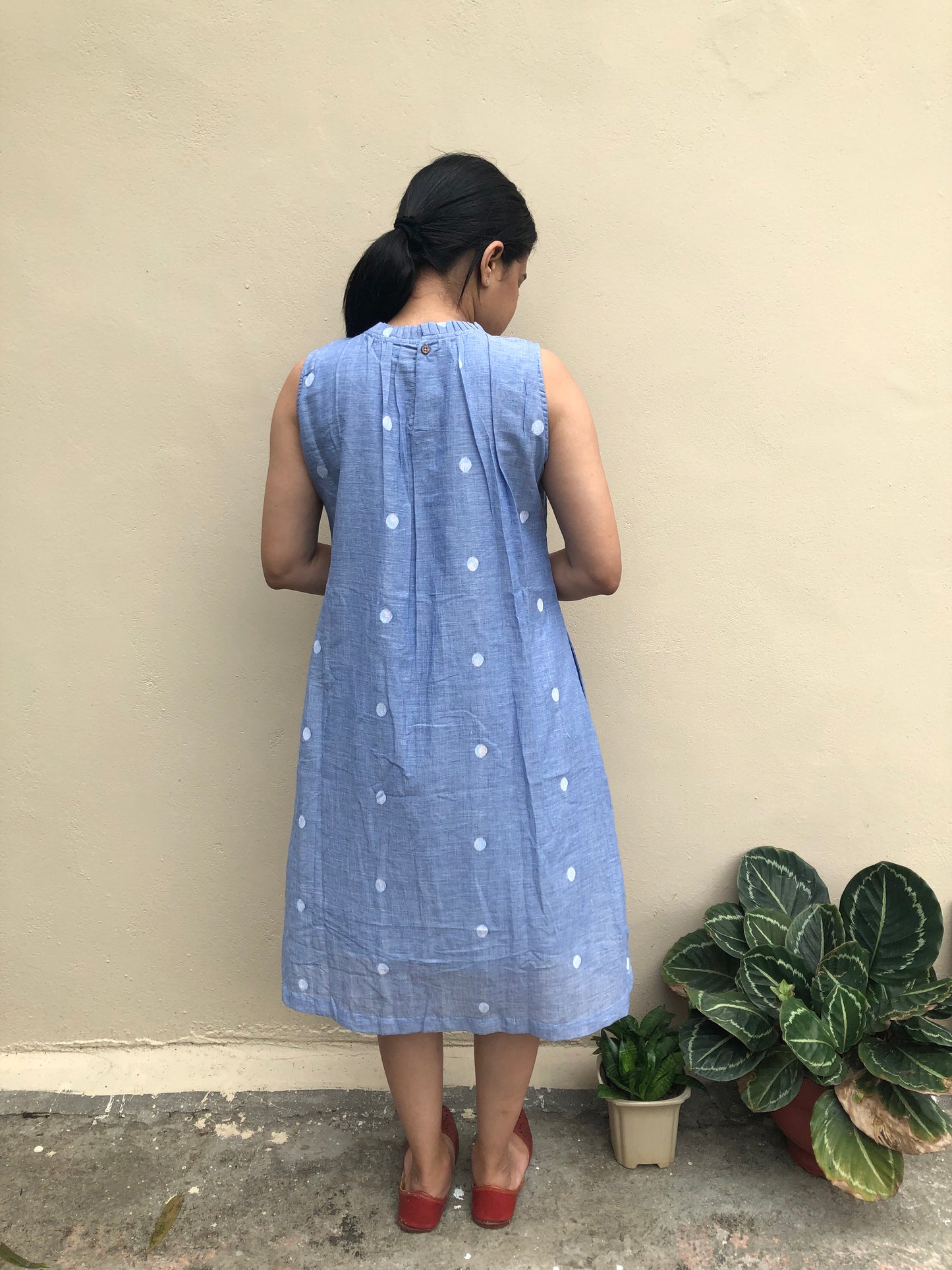 Blue Jamdani Pintuck Cotton Dress