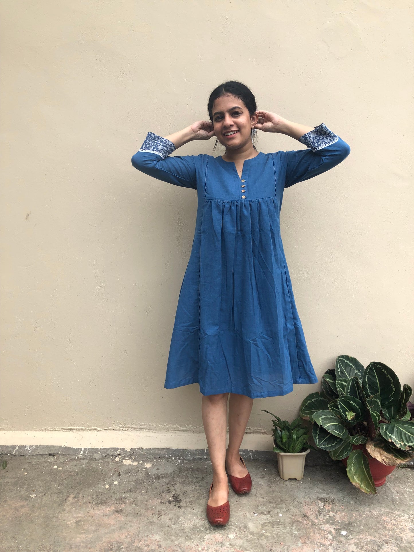 Indigo Khadi Cotton Midi Dress