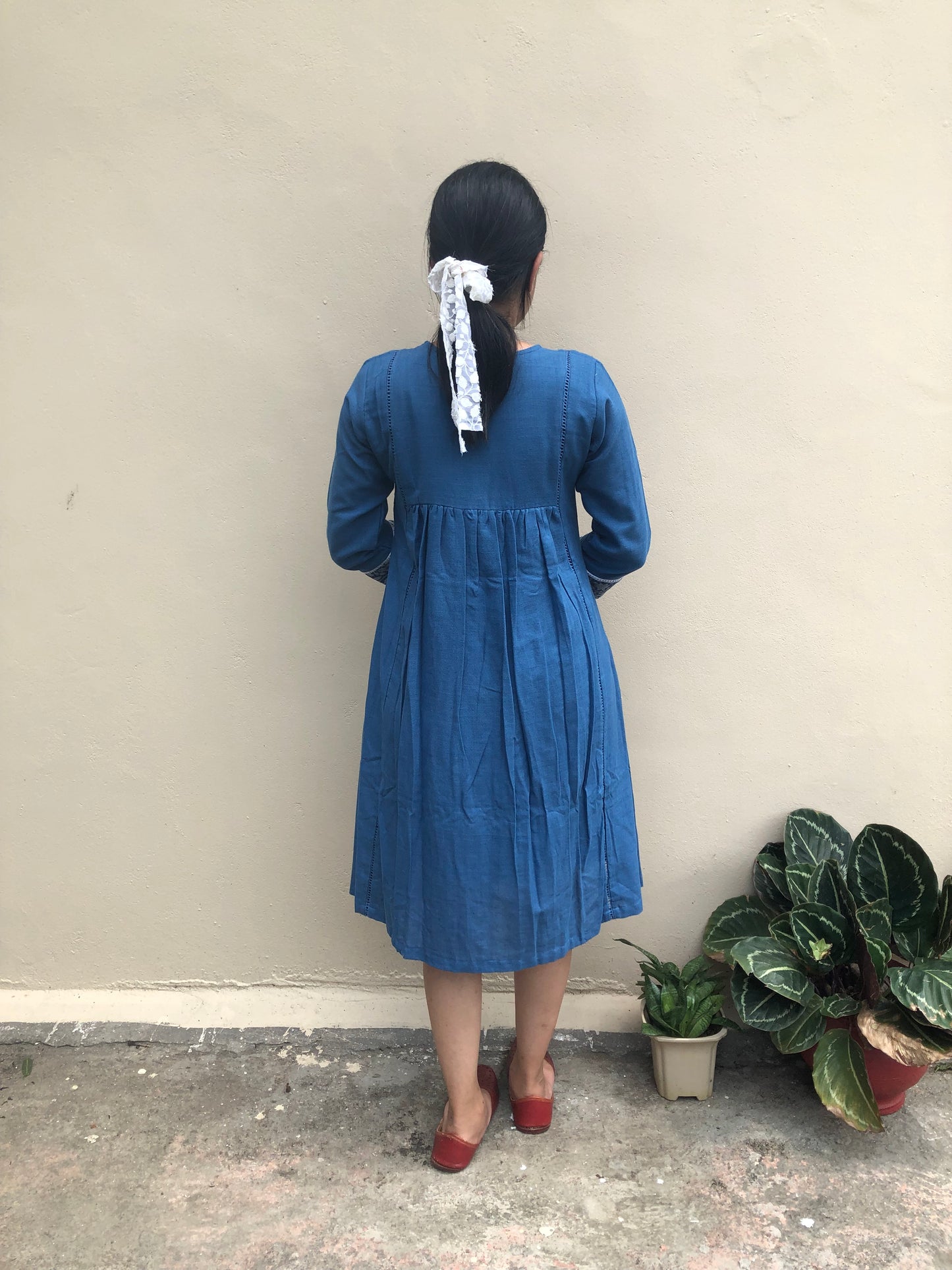 Indigo Khadi Cotton Midi Dress