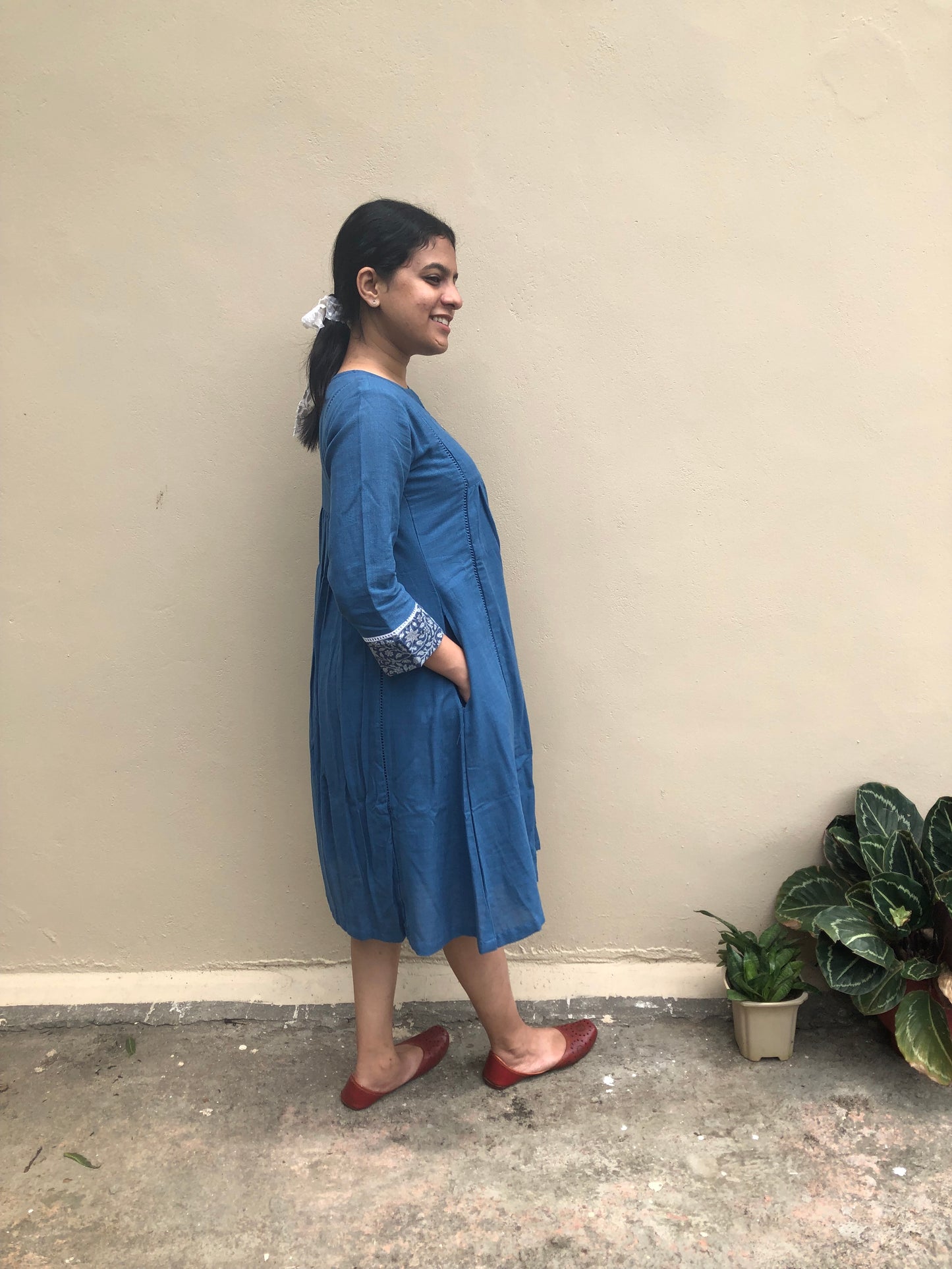 Indigo Khadi Cotton Midi Dress