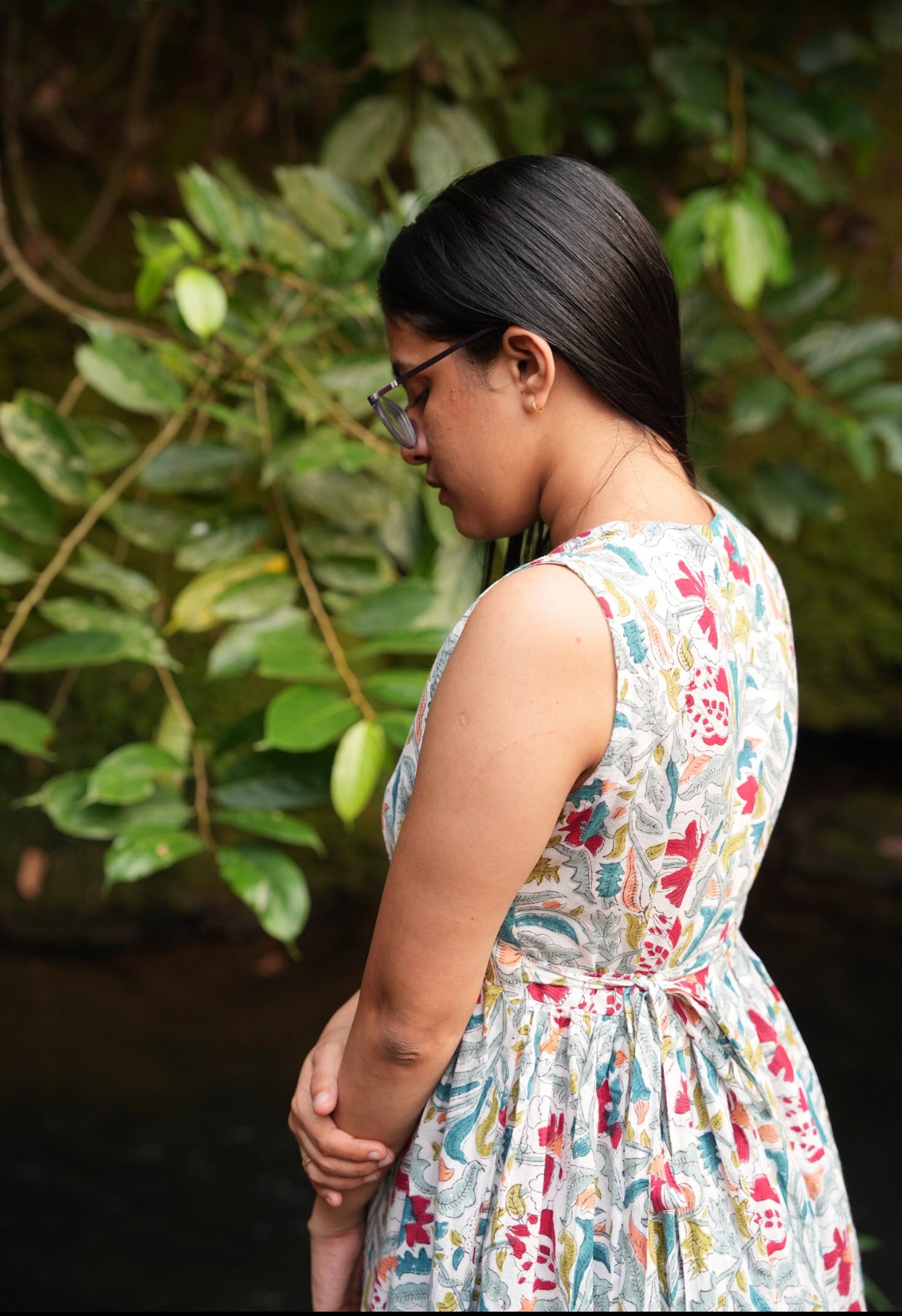 White Floral Cotton Wrap Dress