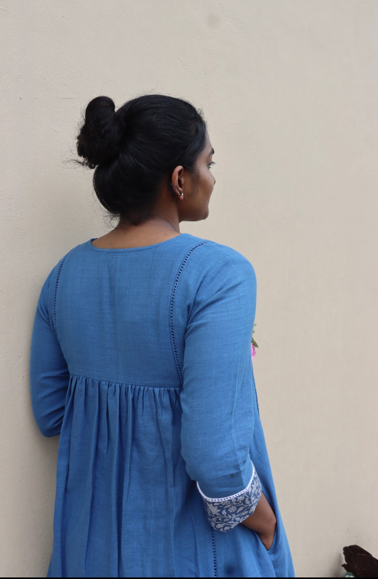 Indigo Khadi Cotton Midi Dress