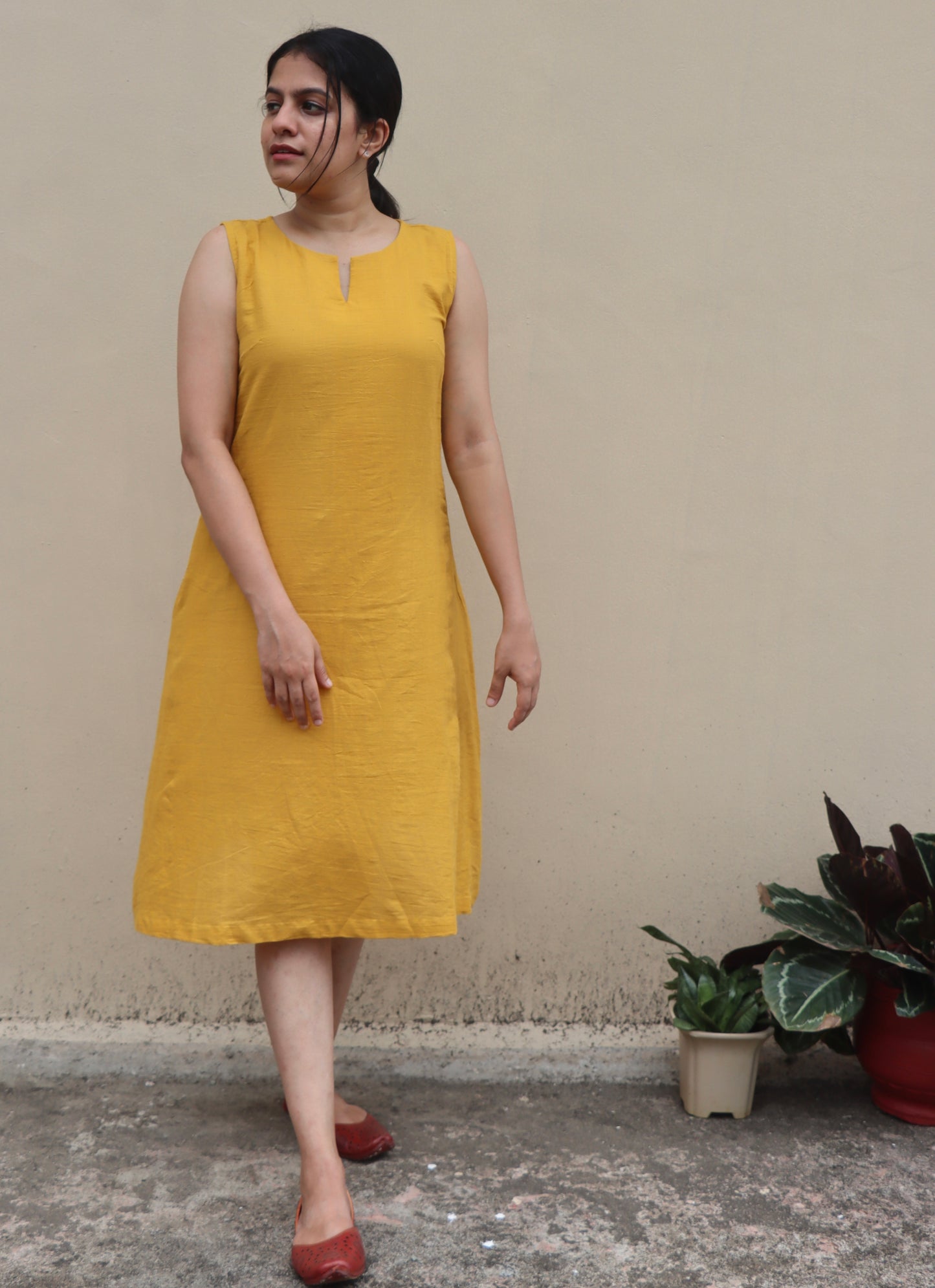 Mustard Yellow Handloom Cotton Dress