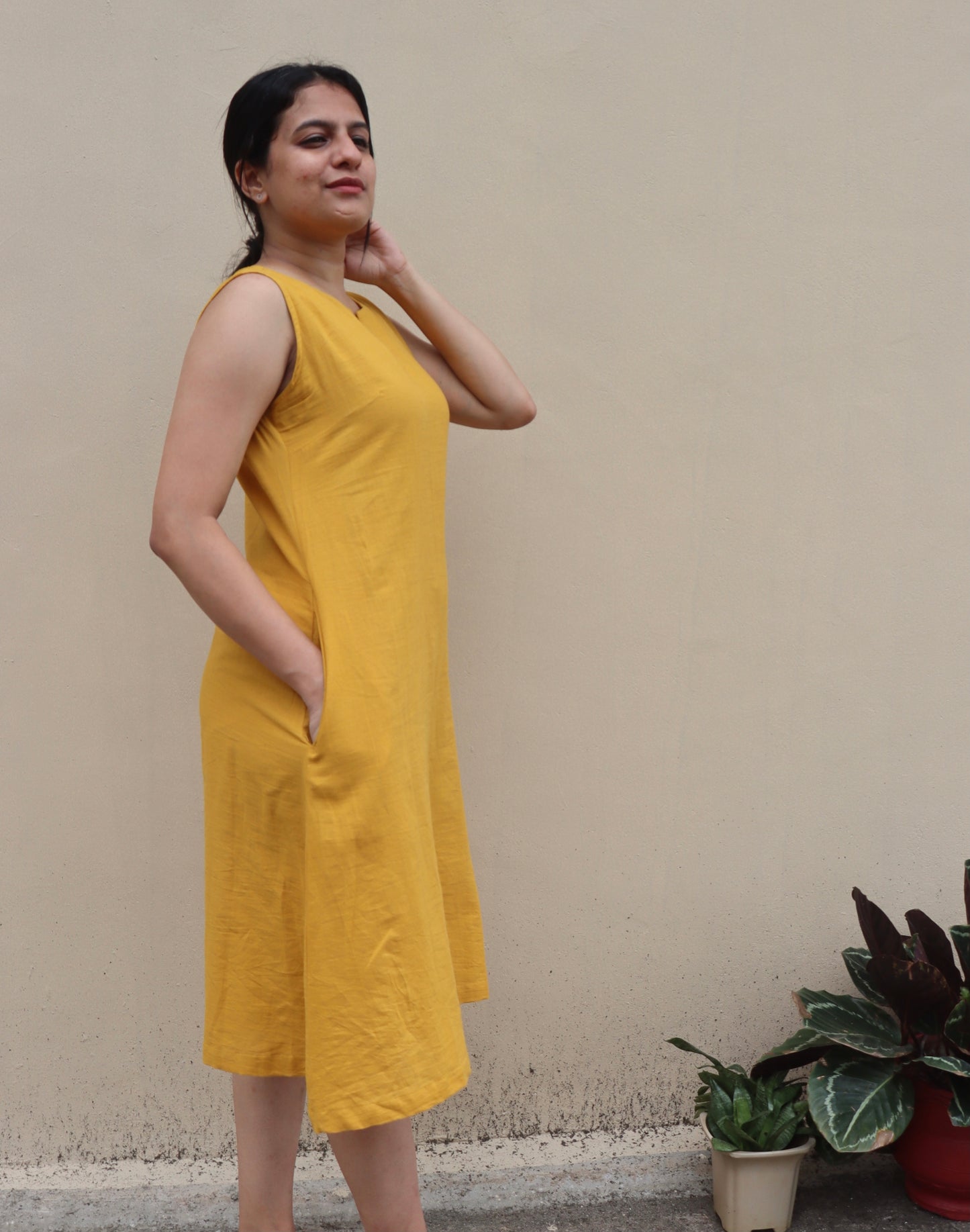 Mustard Yellow Handloom Cotton Dress