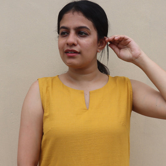 Mustard Yellow Handloom Cotton Dress