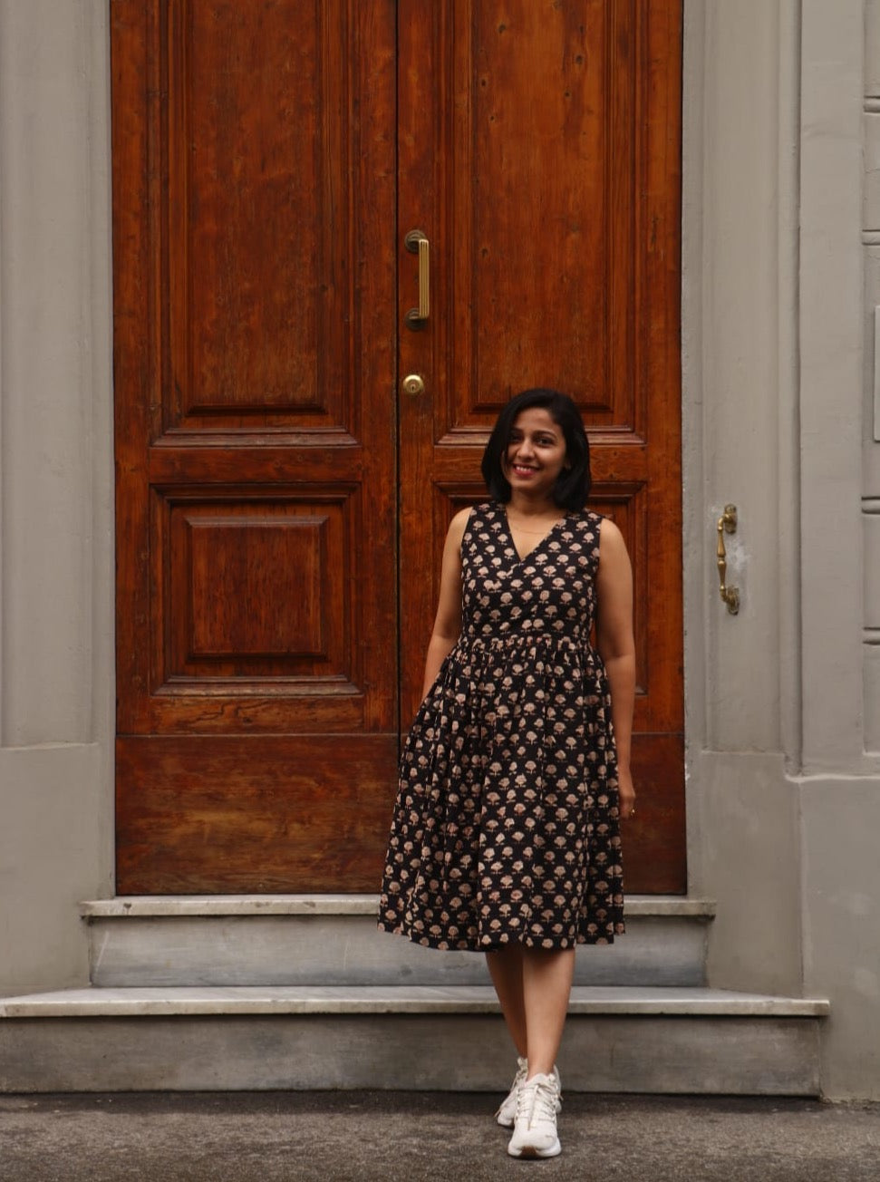 Black Cotton Wrap Dress